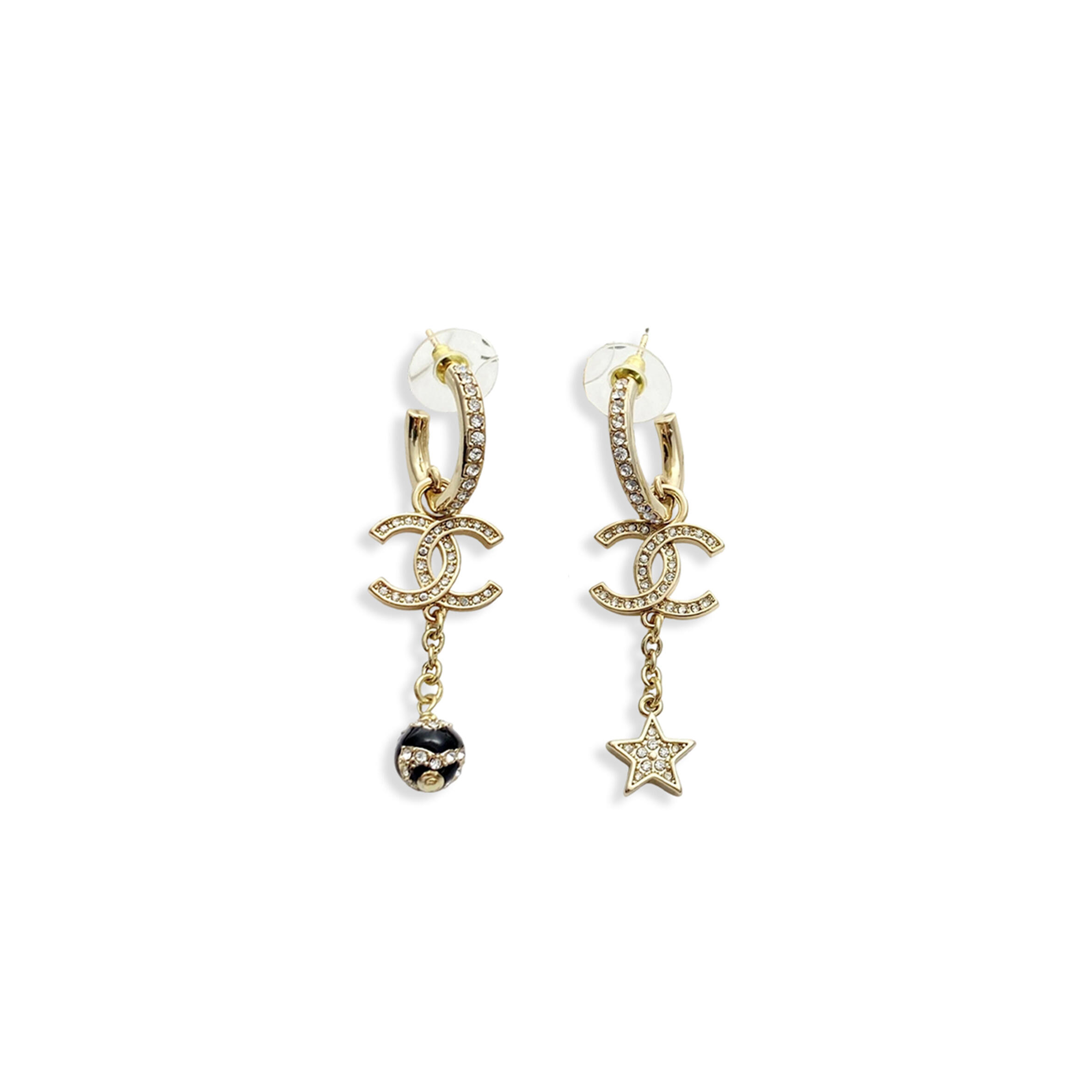 CHANEL EARRINGS VINTAGE GOLD RHINESTONE STAR SWING 